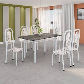 Conjunto Sala de Jantar com 6 Cadeiras Lara Arabesco / Branco
