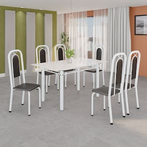 Conjunto de Mesa Tubular com 6 Cadeiras Lara Preto / Branco