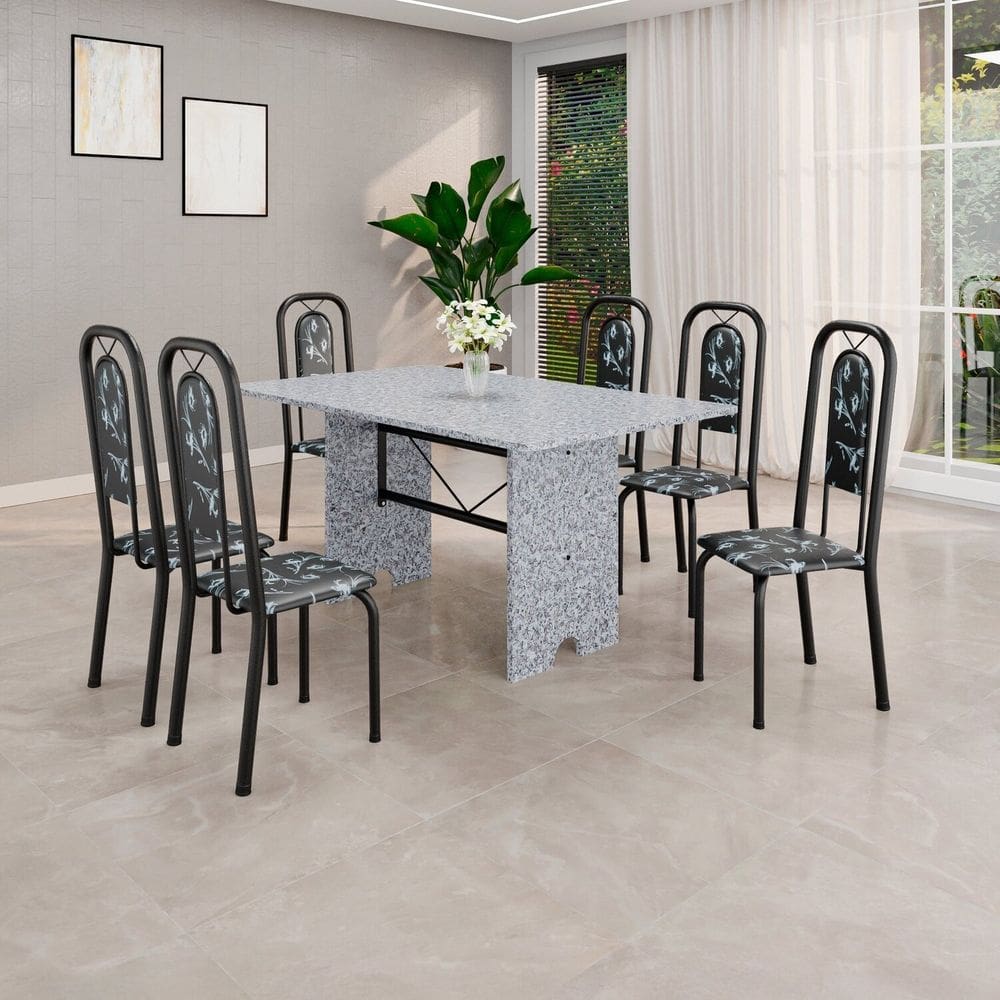 Conjunto Sala de Jantar com 6 Cadeiras Lara Preto
