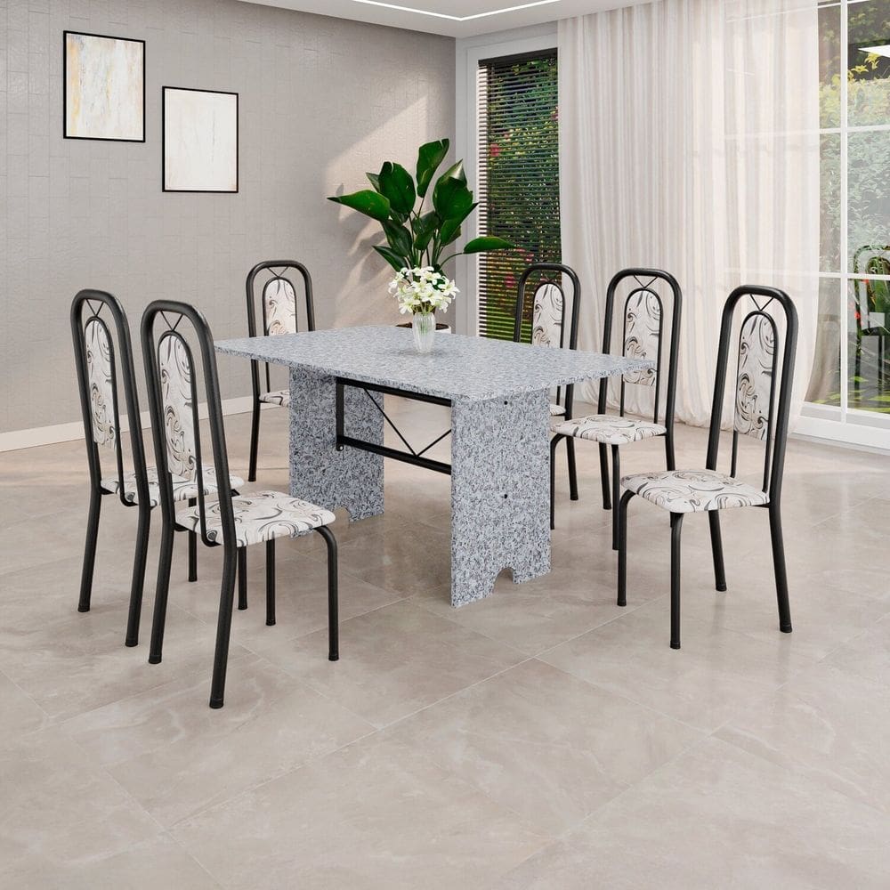 Conjunto Sala de Jantar com 6 Cadeiras Lara Arabesco / Preto