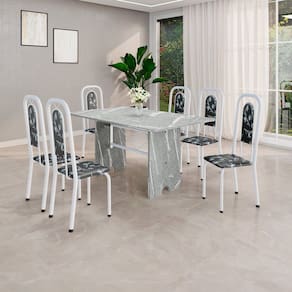 Conjunto Sala de Jantar com 6 Cadeiras Lara Preto / Branco