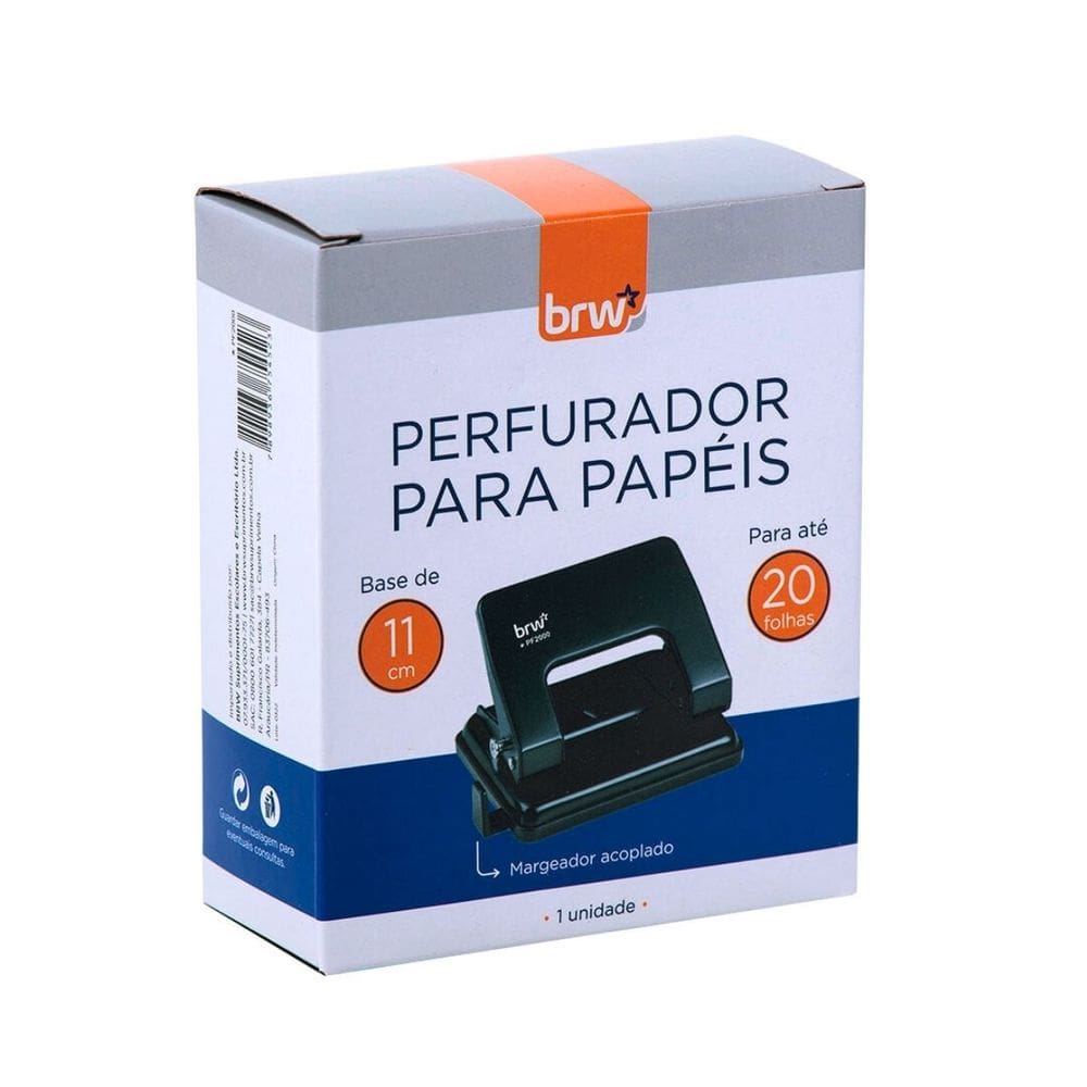 Perfurador Para Papéis até 20 Folhas Margeador Acoplado Metal - Brw