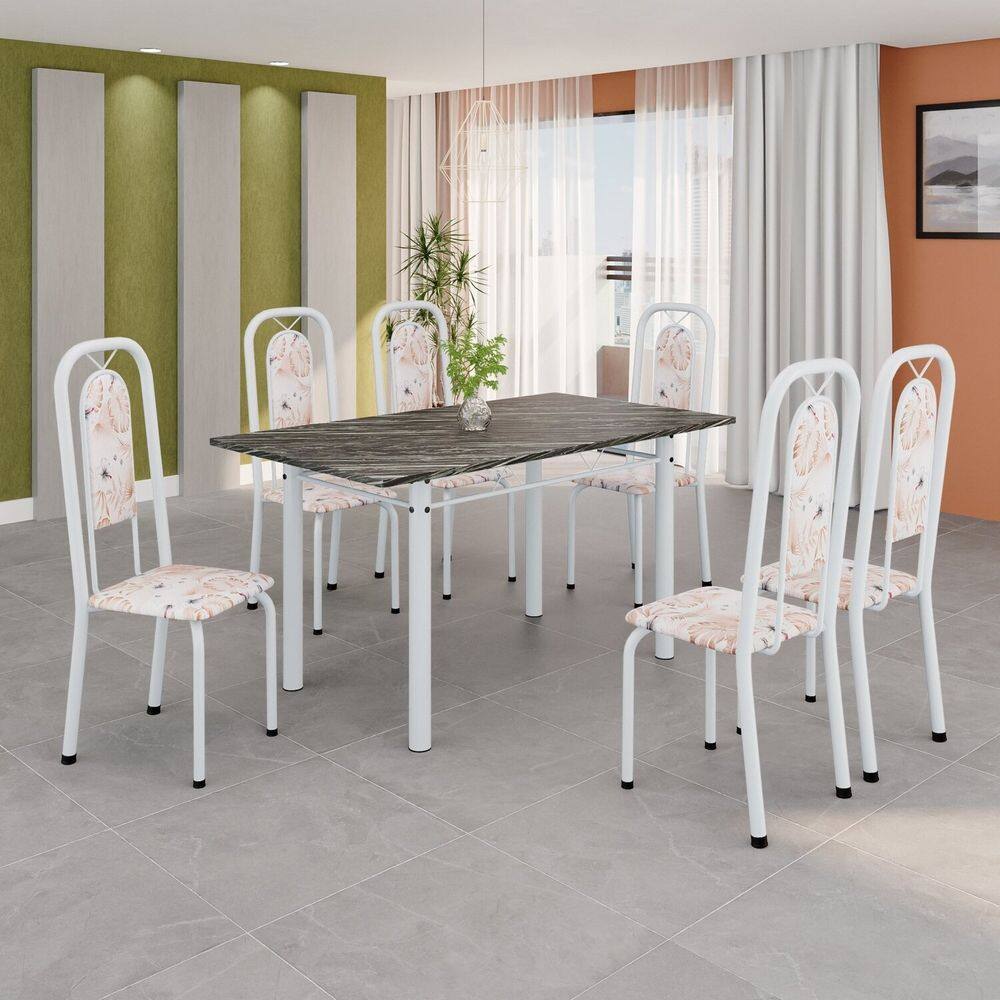 Conjunto Sala de Jantar com 6 Cadeiras Lara Bege / Branco