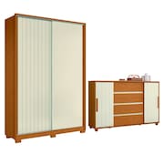 Conjunto de Quarto Guarda Roupas 2 Portas de Correr e Cômoda Hera Flex Madeirado/Off White Albatroz