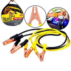 Cabo Auxiliar de Partida 500 AMP com Bolsa 2,20m de Comprimento PVC Resistente Braçadeiras Isoladas Para Carros, Caminhões e Veículos Agrícolas