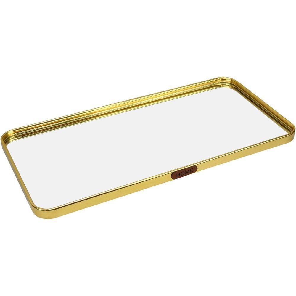 Bandeja Decorativa Para Servir Retangular Home&co Com Espelho Metal 1x40x20cm Dourado