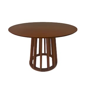 Mesa de Jantar Redonda Rebeca com Base Cone Palito em Madeira 1,30x1,30 Nogueira