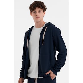 Jaqueta Masculina Básica Moletom com Ziper, Capuz Bolso Canguru Marinho Dark