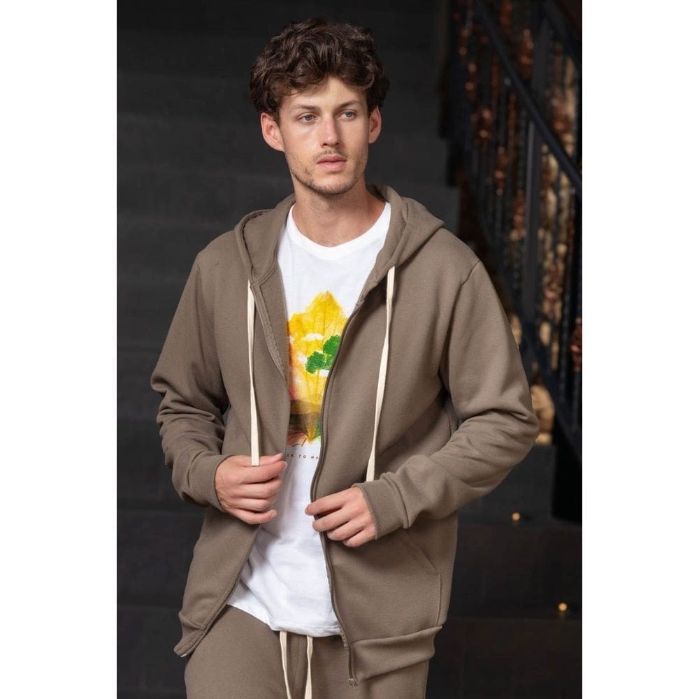 Jaqueta Masculina Básica Moletom com Ziper, Capuz Bolso Canguru Cinza Eixo