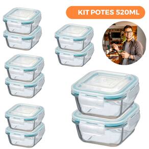 Kit 10 Potes de Vidro Herméticos Quadrados 520ml - AD