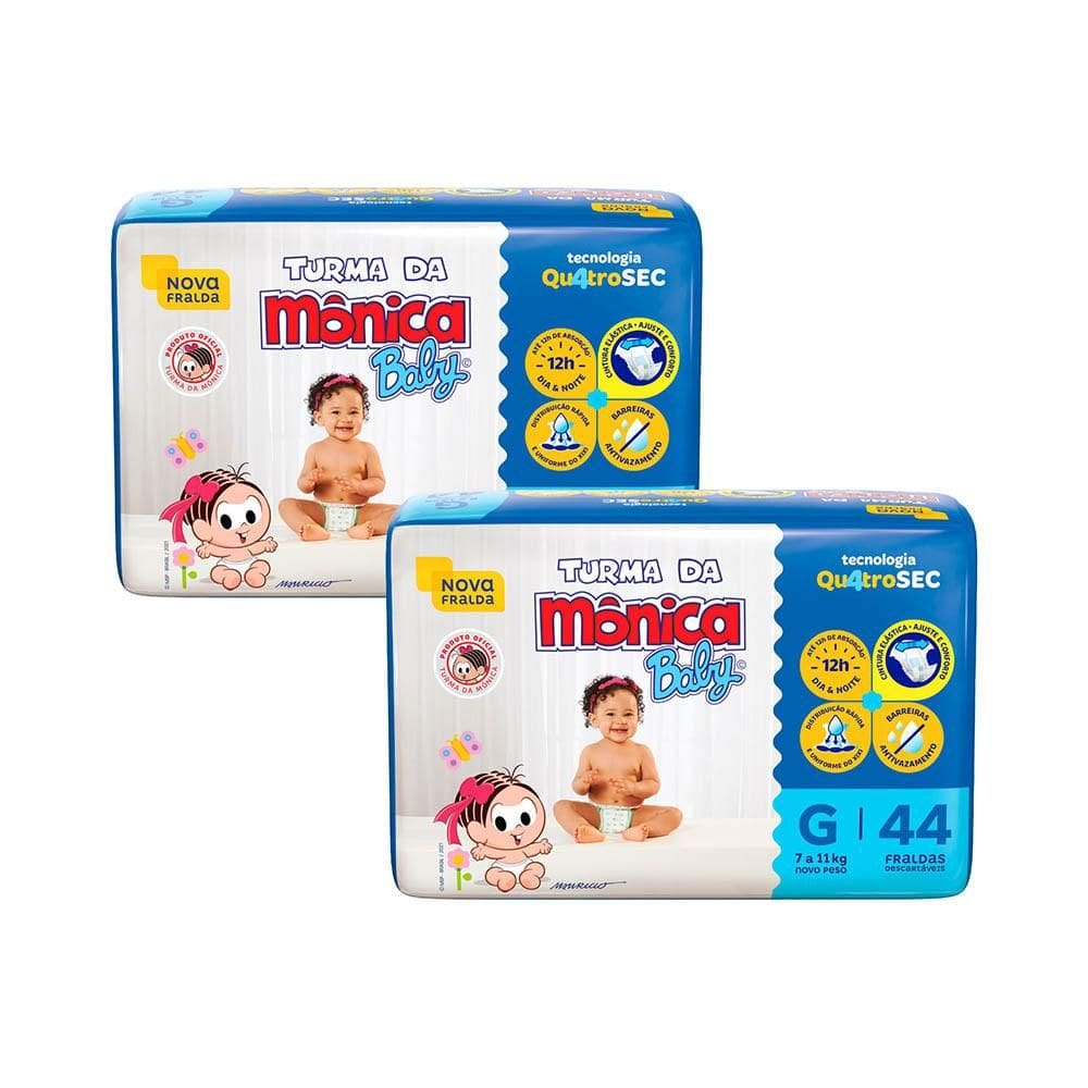 Kit 2 Fraldas Turma da Mônica Baby Mega G com 44un cada