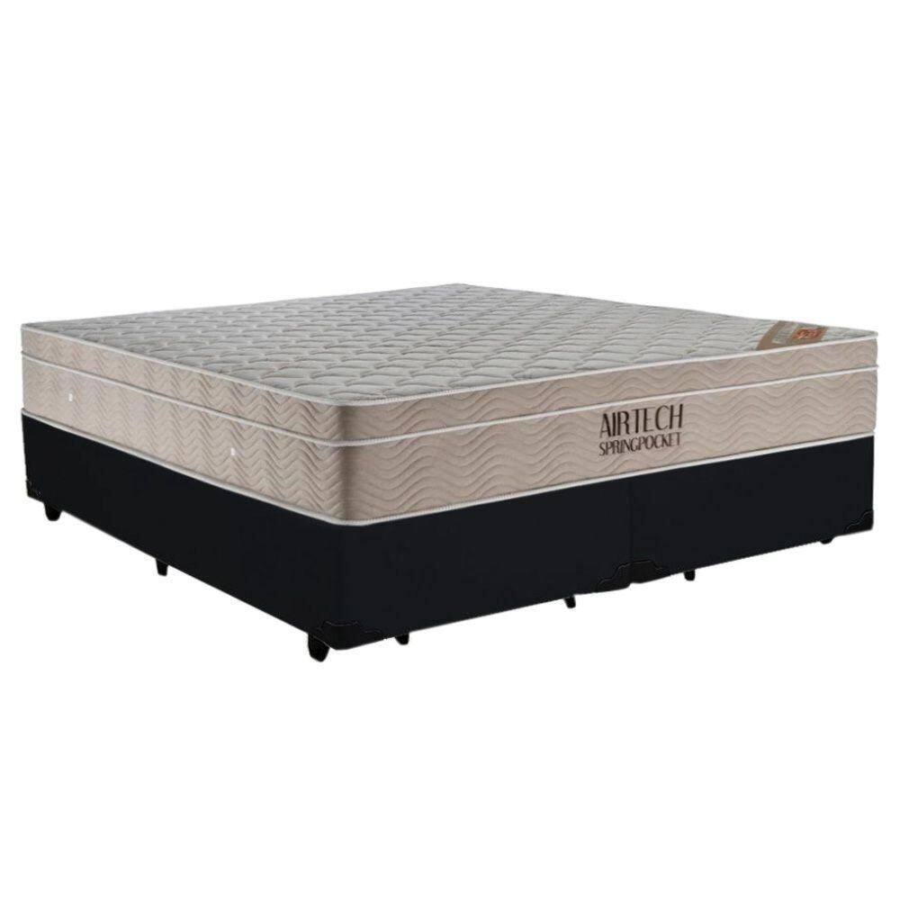 Cama Box Queen Bipartido Suede + Colchão Ortobom Airtech Molas Ensacadas 158x198x65 Preto