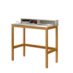 Escrivaninha 2 Nicho em MDF Califórnia Off White e Nature 110cm