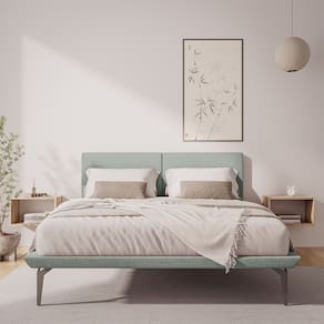 Base Box Cama Japonesa Toquio Casal com Cabeceira Almofada Linho Cinza