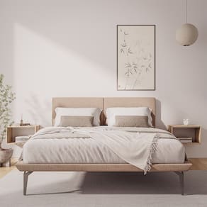 Estrutura para Cama Japonesa Toquio Queen com Cabeceira Almofada Linho Bege