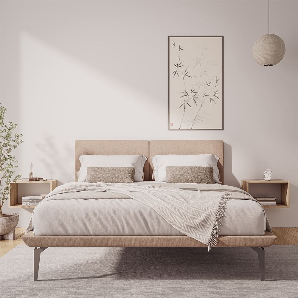 Estrutura para Cama Japonesa Toquio Casal com Cabeceira Almofada Linho Bege
