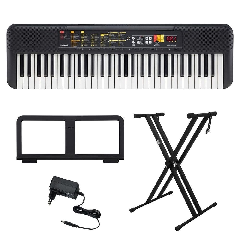 Kit Teclado Arranjador 61 Teclas PSR F52 com Fonte Bivolt Yamaha e Suporte em X