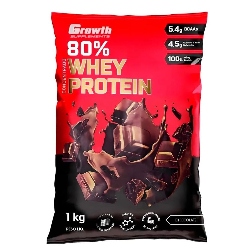 Whey Protein Concentrado 80%(1kg) -growth Supplements Sabor Chocolate