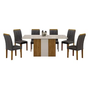 Mesa de Jantar Doha 160x80 Reto Freijó Decor Off White com 6 Cadeiras Freijó Joli Chumbo - Leifer Móveis