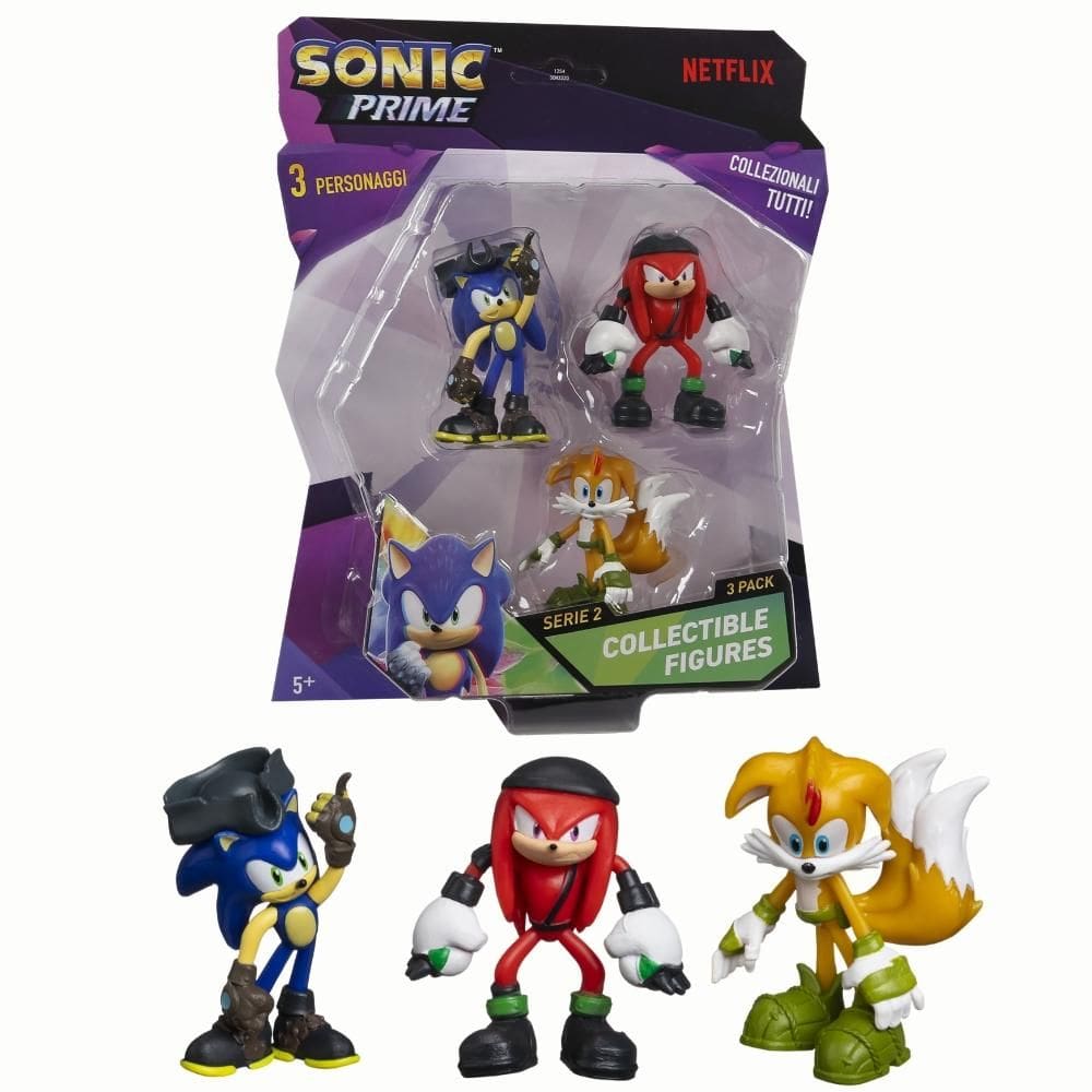 Kit 3 Bonecos Col 6,5cm Sonic Pirata, Knucks e Tails