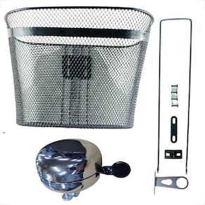 Cesta Cestinha Aço com haste Bicicleta 26 24 Grande 31 x 23 x 23 + Campainha trim trim buzina cromada