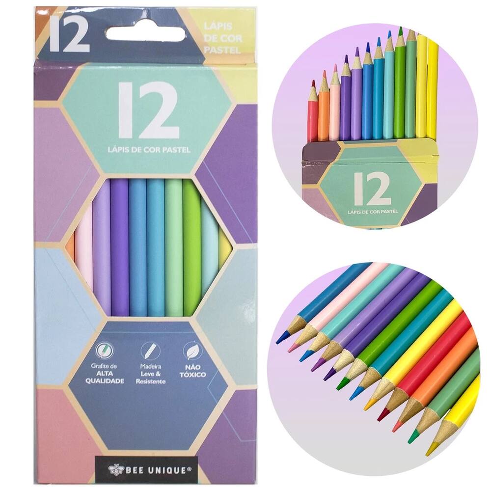 Lápis De Cor 12 Cores Tons Pastel da Linha Bee Unique