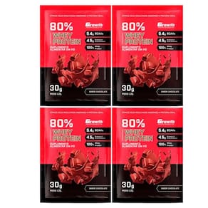 Kit com 4 Saches Whey Protein 80% 30g Growth Chocolate