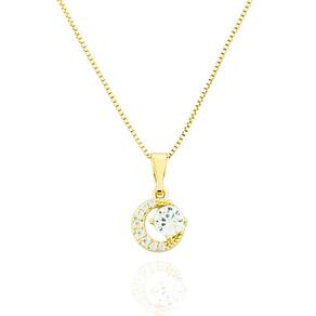Colar Círculo Com Pedrinha Cristal Banhado a Ouro