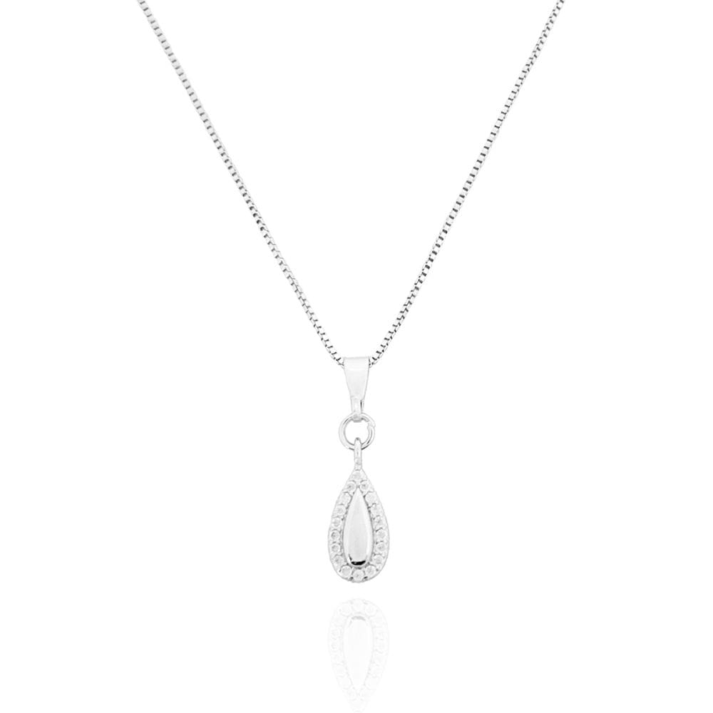 Colar Gota Borda Cravejada Banhado a Prata