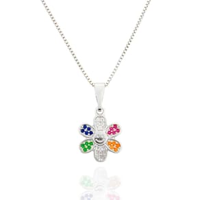 Colar Florzinha Cravejada Zircônias Colors Banhado a Prata