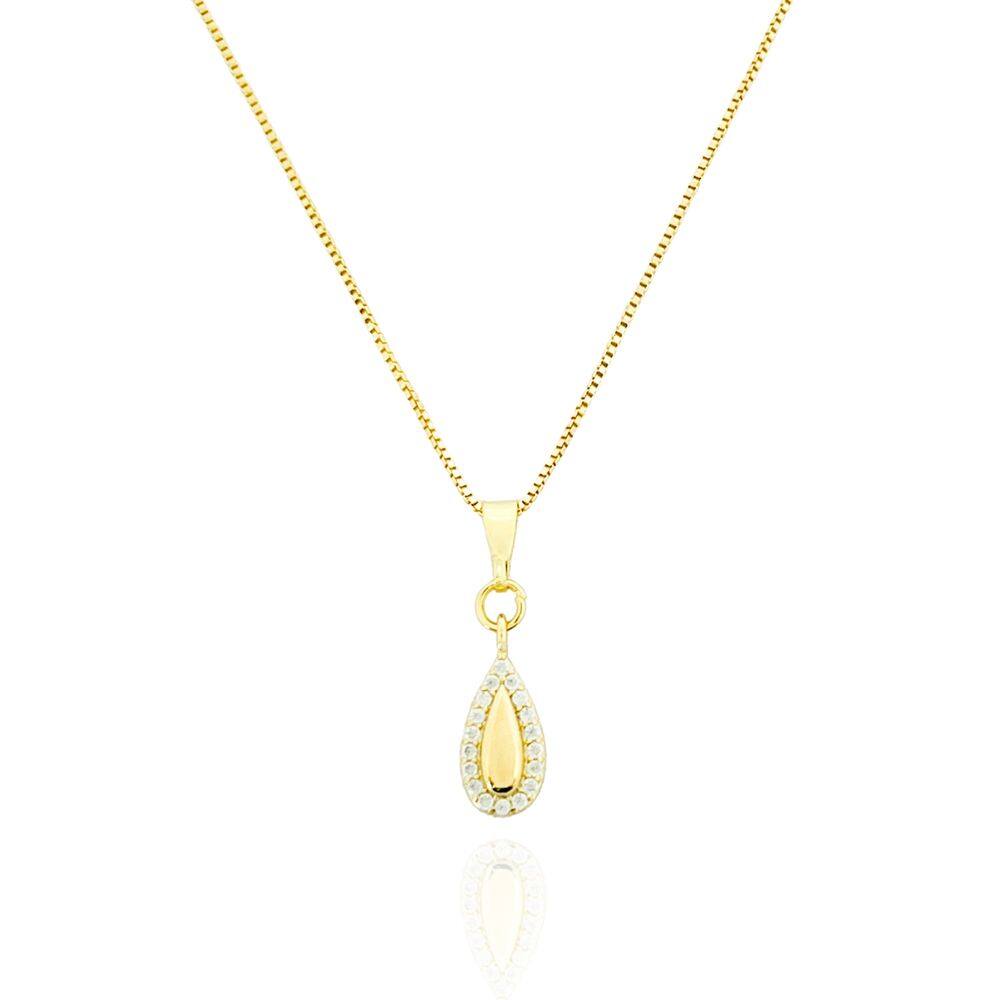 Colar Gota Borda Cravejada Banhado a Ouro