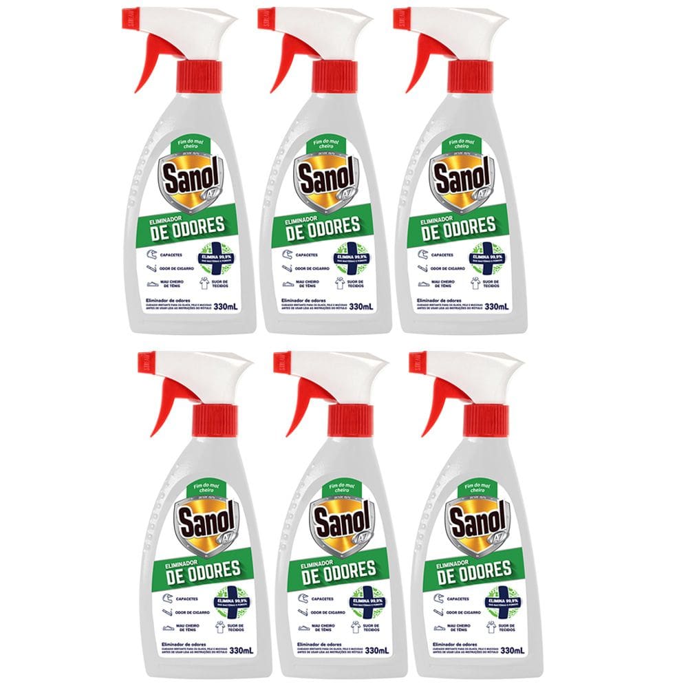 Eliminador de Odores desagradáveis (mofo, suor, chulé, fumaça, etc) Sanol A7 Combo com 6 unidades 330ml