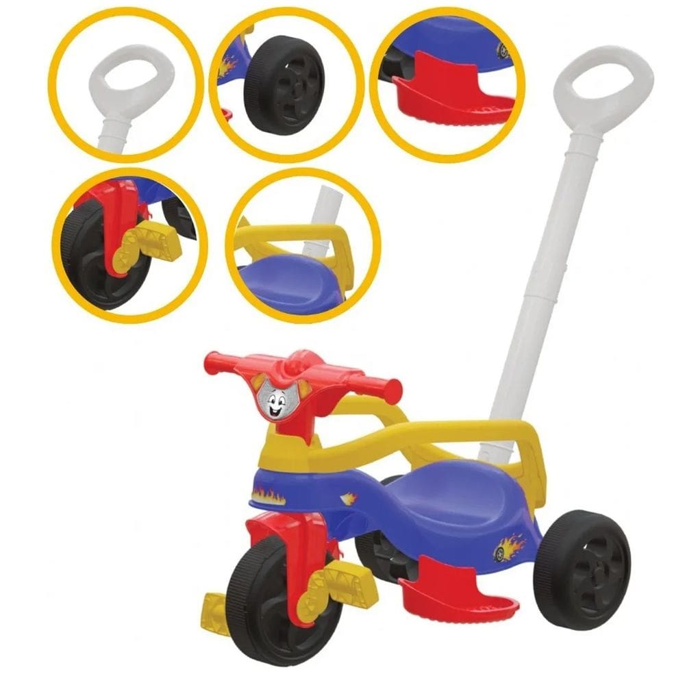 Triciclo Infantil Fast com Haste Empurrador - Pais e Filhos