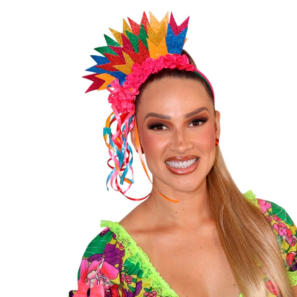 Tiara Bandeirinha Festa Junina Arco com Glitter Luxo Caipirinha Arquinho São João Arraiá Quadrilha Caipira