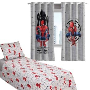Kit Quarto Infantil Homem Aranha Cortina + Jogo de Cama 100% Algodão 3 Peças Solteiro Personagens