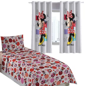 Kit Quarto Infantil Minnie Basic Cortina + Jogo de Cama 100% Algodão 3 Peças Solteiro Personagens