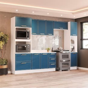 Cozinha Completa 5 Peças 224,5cmx310cm Amara Branco/Azul