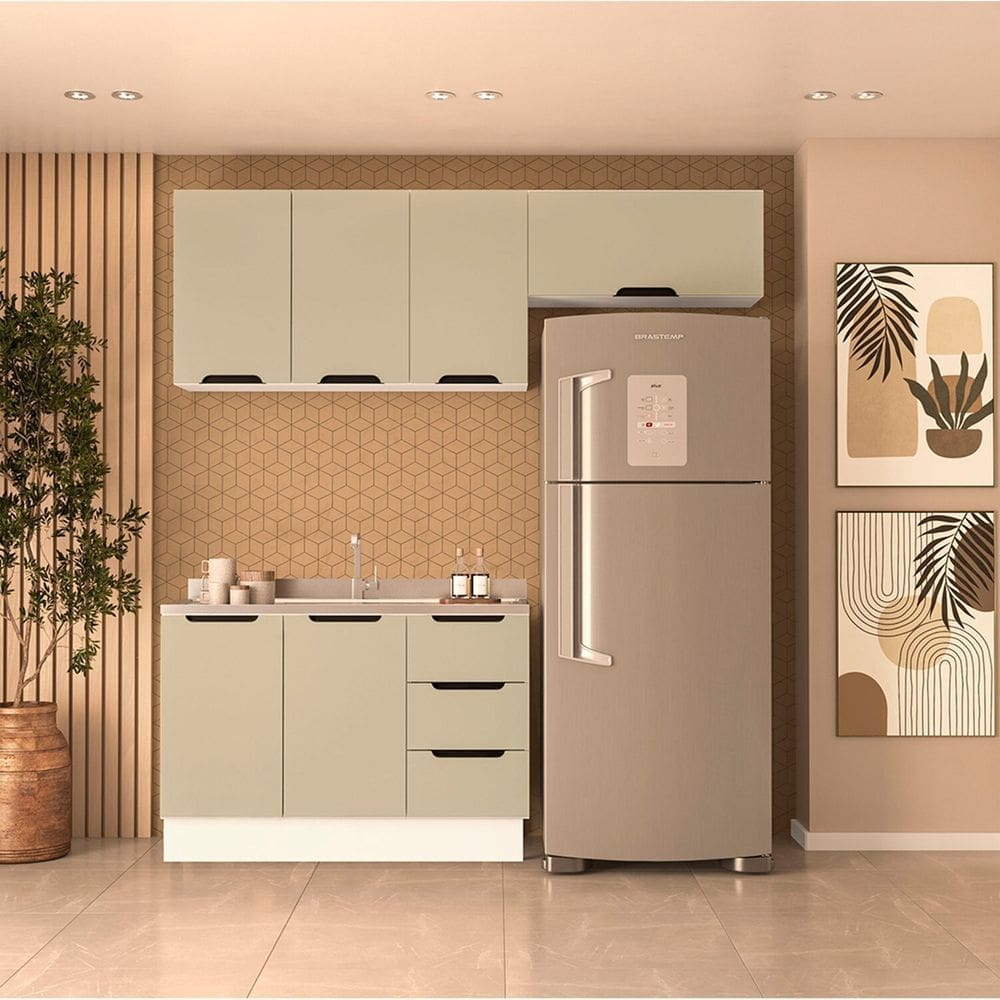 Cozinha Completa 3 Peças 224,5cm X 200cm Meena Branco/Verde Oliva