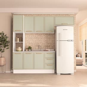 Cozinha Completa 4 Peças 224,5cm X 240cm Amara Branco/Verde Oliva