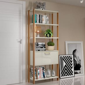 Estante para Livros 185cm X 73cm Contemporâneo Freijó / Off White