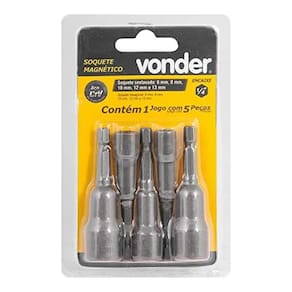 Jogo de Soquetes Magnéticos Para Parafusadeira Vonder 6mm a 13mm 5 Peças