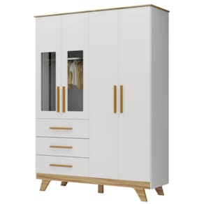 Guarda Roupa Infantil Retrô Peroba 4 Portas Branco Amêndoa