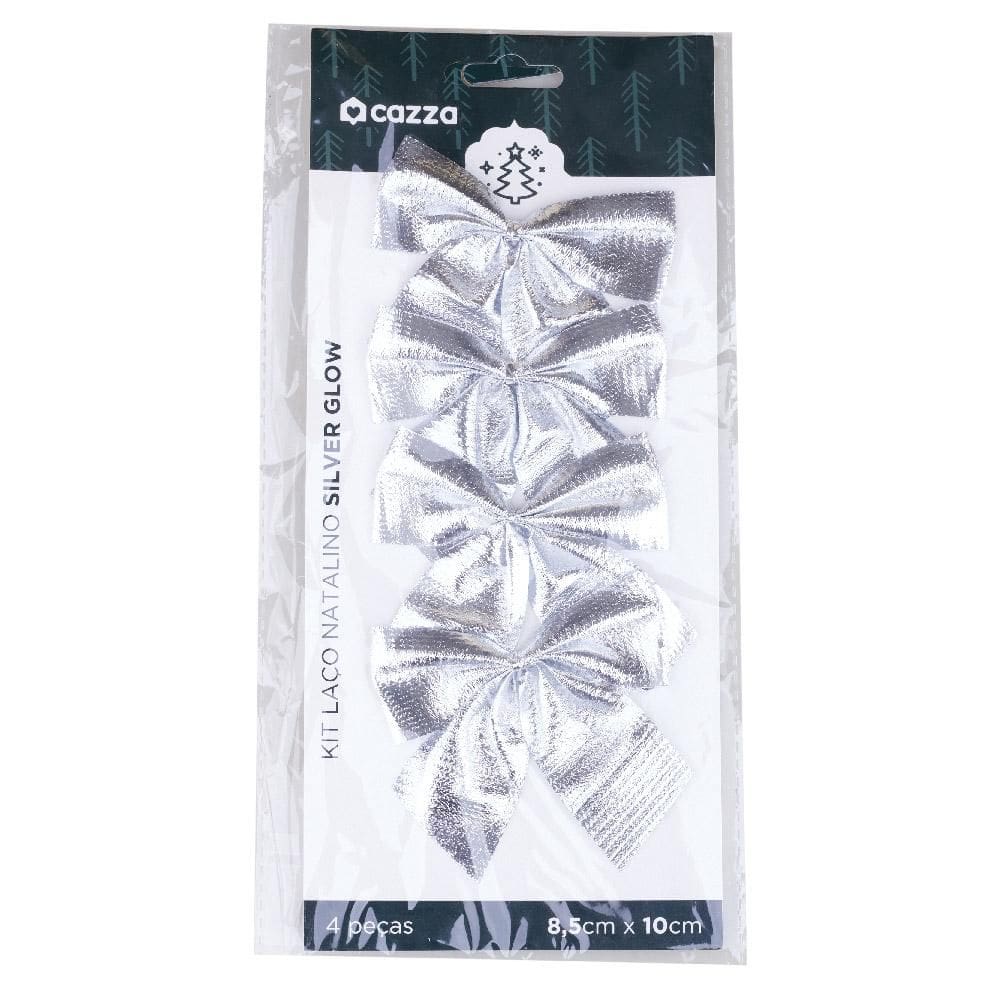 Kit Laços de Natal Liso 8.5cm Prata Cazza