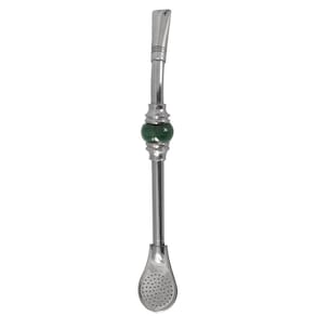 Bomba De Chimarrão 19cm Com Bojo Pera Removível Com Rosca Bomba De Inox Anel De Pedra Ágata Redonda Taumer