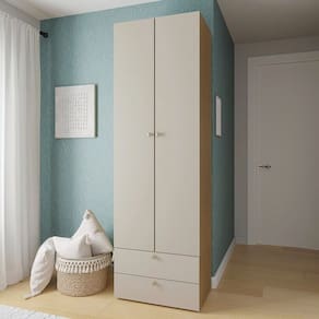 Guarda-roupa 2 Módulos 2 Portas 3 Prateleiras 2 Gavetas Frame Cabecasa madeiramadeira Acácia/Arenas