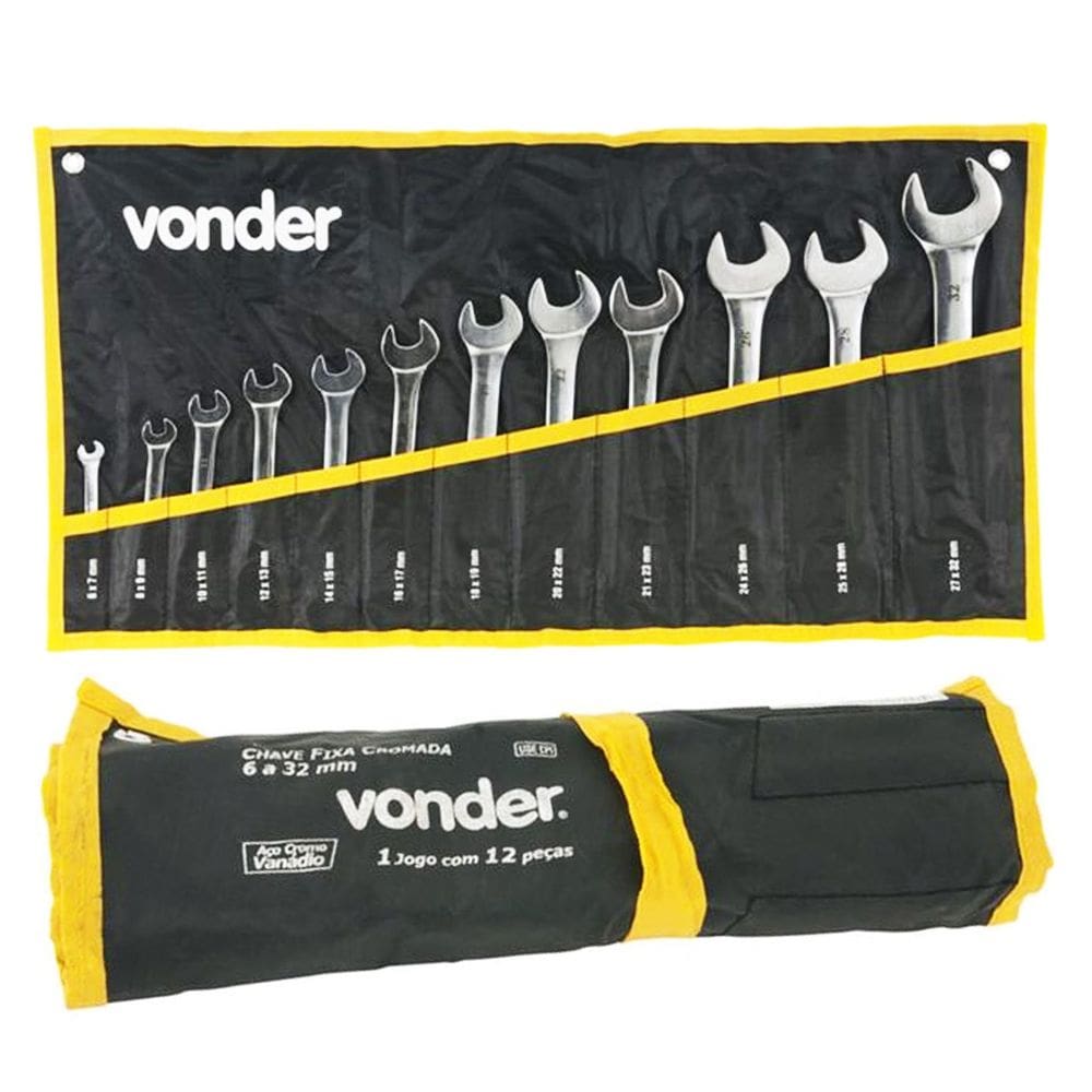 Kit Jogo de Chaves Fixas 6 a 32mm Profissional Vonder Aço Cromo 12 Peças