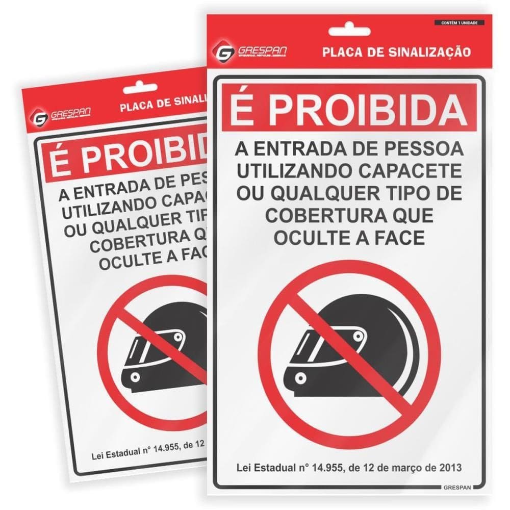 Placa De Sinalização Proibido Entrar c/Capacete 16x25cm 5un
