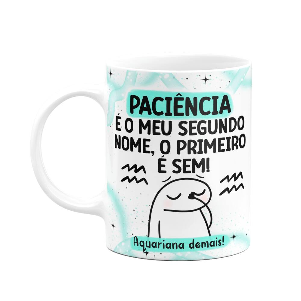 Caneca Flork Signos Aquário - Aquariano demais! 325ml