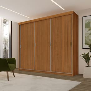Roupeiro Casal Luxo Imola 100% Mdf 3 Portas de Correr 5 Gavetas Trilhos em Alumínio - Luapa - Carvalho