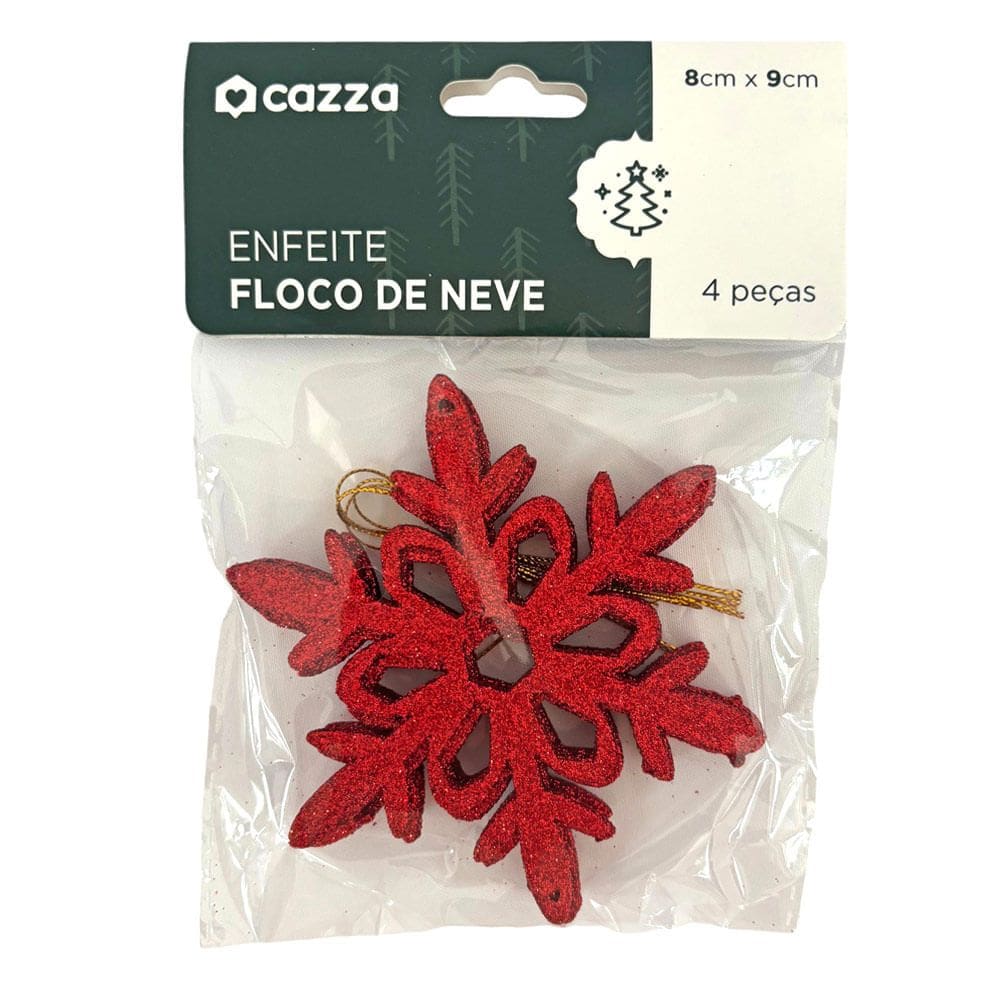 Enfeite Floco 8cm Cazza Vermelho